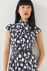 Mirabello Dress Navy And Ivory Abstract Print Crepe Mirabello Dress Navy And Ivory Abstract Print Crepe