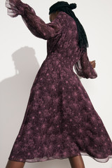 Vieste Dress Plum And Storm Pink Wildflower Print Crinkled Silk Georgette Vieste Dress Plum And Storm Pink Wildflower Print Crinkled Silk Georgette