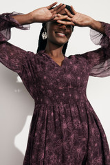 Vieste Dress Plum And Storm Pink Wildflower Print Crinkled Silk Georgette Vieste Dress Plum And Storm Pink Wildflower Print Crinkled Silk Georgette