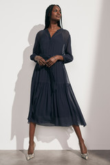 Delphi Dress Navy Crinkled Silk Georgette Delphi Dress Navy Crinkled Silk Georgette