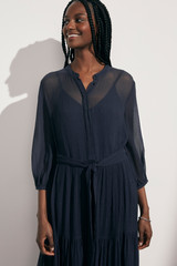 Delphi Dress Navy Crinkled Silk Georgette Delphi Dress Navy Crinkled Silk Georgette