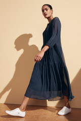Delphi Dress Navy Crinkled Silk Georgette Delphi Dress Navy Crinkled Silk Georgette