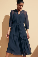 Delphi Dress Navy Crinkled Silk Georgette Delphi Dress Navy Crinkled Silk Georgette