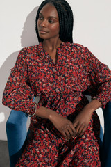 Edenvale Dress Red Multicolour Ditsy Floral Print Crinkled Georgette Edenvale Dress Red Multicolour Ditsy Floral Print Crinkled Georgette