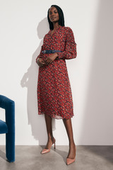 Edenvale Dress Red Multicolour Ditsy Floral Print Crinkled Georgette Edenvale Dress Red Multicolour Ditsy Floral Print Crinkled Georgette