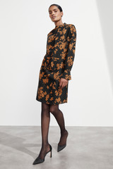 Lutana Dress Black And Toffee Floral Print Fine Wool Lutana Dress Black And Toffee Floral Print Fine Wool