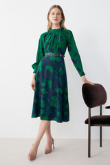 Lavinia Dress French Navy And Bright Green Ikat Floral Print Silk Lavinia Dress French Navy And Bright Green Ikat Floral Print Silk