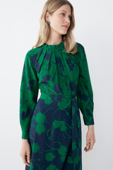 Lavinia Dress French Navy And Bright Green Ikat Floral Print Silk Lavinia Dress French Navy And Bright Green Ikat Floral Print Silk