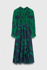 Lavinia Dress French Navy And Bright Green Ikat Floral Print Silk Lavinia Dress French Navy And Bright Green Ikat Floral Print Silk