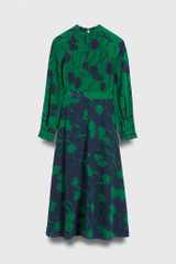 Lavinia Dress French Navy And Bright Green Ikat Floral Print Silk