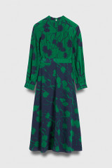 Lavinia Dress French Navy And Bright Green Ikat Floral Print Silk Lavinia Dress French Navy And Bright Green Ikat Floral Print Silk