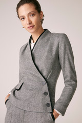 Harrington Asymmetric Jacket Black And White Wool Silk Herringbone Harrington Asymmetric Jacket Black And White Wool Silk Herringbone