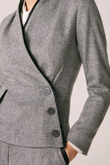 Harrington Asymmetric Jacket Black And White Wool Silk Herringbone Harrington Asymmetric Jacket Black And White Wool Silk Herringbone