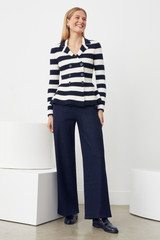Lysia Knitted Jacket Navy And Ivory Wool And Cotton Blend Lysia Knitted Jacket Navy And Ivory Wool And Cotton Blend