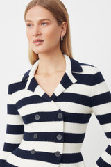 Lysia Knitted Jacket Navy And Ivory Wool And Cotton Blend Lysia Knitted Jacket Navy And Ivory Wool And Cotton Blend
