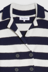 Lysia Knitted Jacket Navy And Ivory Wool And Cotton Blend Lysia Knitted Jacket Navy And Ivory Wool And Cotton Blend