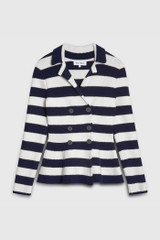 Lysia Knitted Jacket Navy And Ivory Wool And Cotton Blend Lysia Knitted Jacket Navy And Ivory Wool And Cotton Blend