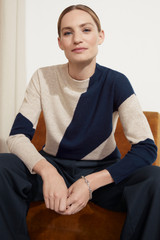 Ligari Knitted Sweater Navy And Ivory Patterned Wool Cashmere Ligari Knitted Sweater Navy And Ivory Patterned Wool Cashmere