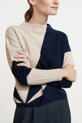 Ligari Knitted Sweater Navy And Ivory Patterned Wool Cashmere Ligari Knitted Sweater Navy And Ivory Patterned Wool Cashmere