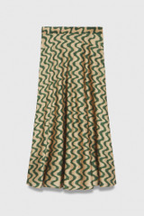 Kelmore Skirt Green And Sand Wave Print Silk Satin Kelmore Skirt Green And Sand Wave Print Silk Satin