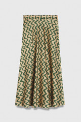 Kelmore Skirt Green And Sand Wave Print Silk Satin Kelmore Skirt Green And Sand Wave Print Silk Satin