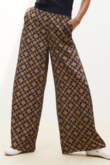 Balerno Elasticated Waist Navy And Hazelnut Geo Print Palazzo Trousers Balerno Elasticated Waist Navy And Hazelnut Geo Print Palazzo Trousers