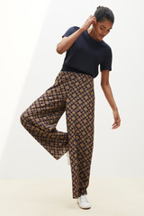 Balerno Elasticated Waist Navy And Hazelnut Geo Print Palazzo Trousers Balerno Elasticated Waist Navy And Hazelnut Geo Print Palazzo Trousers