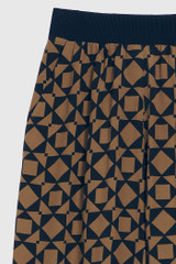 Balerno Elasticated Waist Navy And Hazelnut Geo Print Palazzo Trousers Balerno Elasticated Waist Navy And Hazelnut Geo Print Palazzo Trousers