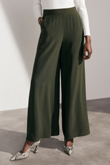 Balerno Elasticated Waist Khaki Silk Palazzo Trousers Balerno Elasticated Waist Khaki Silk Palazzo Trousers