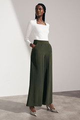 Balerno Elasticated Waist Khaki Silk Palazzo Trousers Balerno Elasticated Waist Khaki Silk Palazzo Trousers