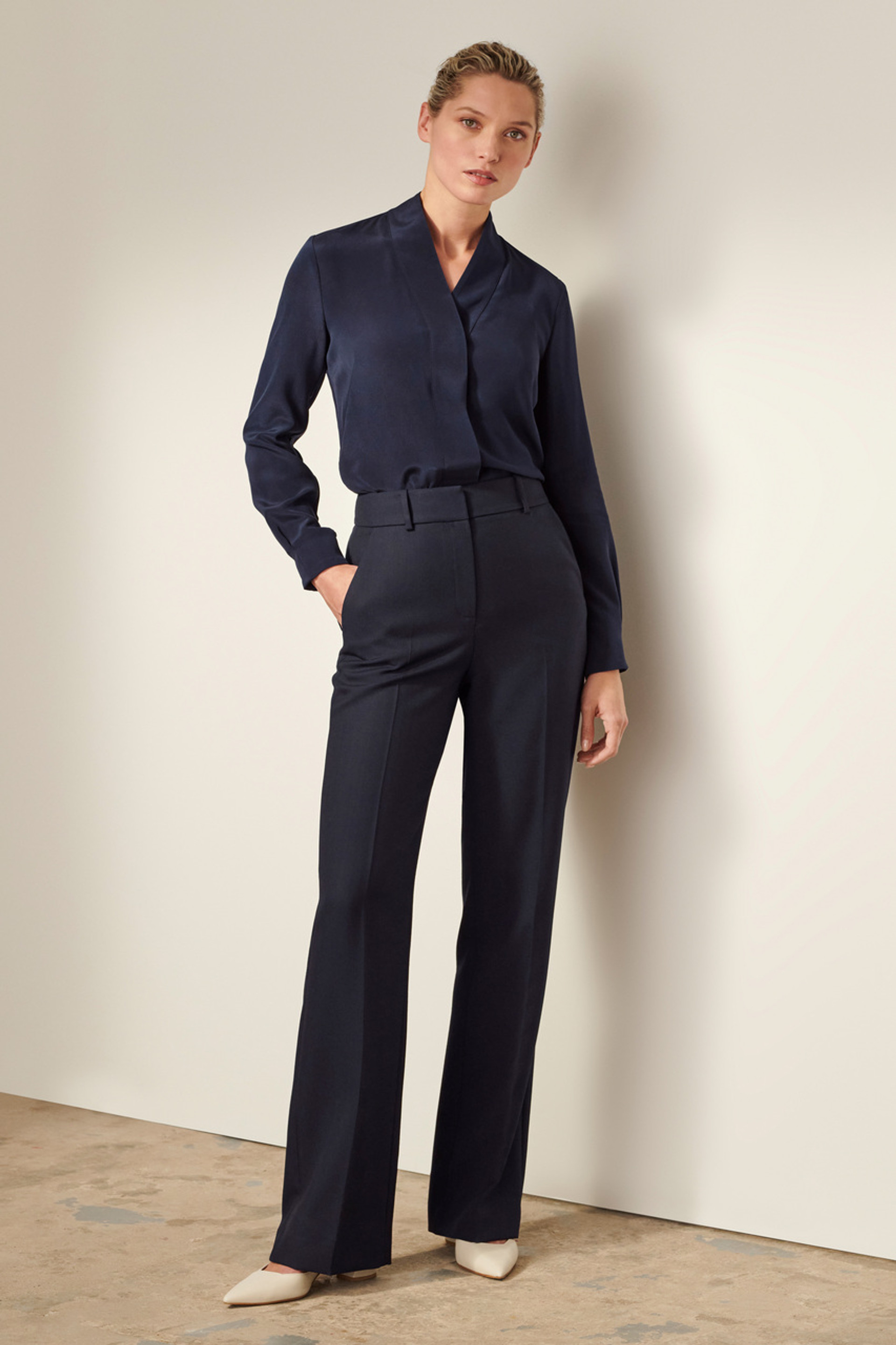 Bowery Blouse Navy Stretch Silk - Welcome to the Fold LTD