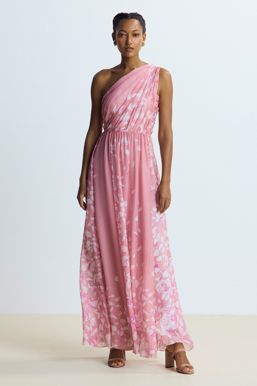 Rose Pink Asymmetric Maxi Dress