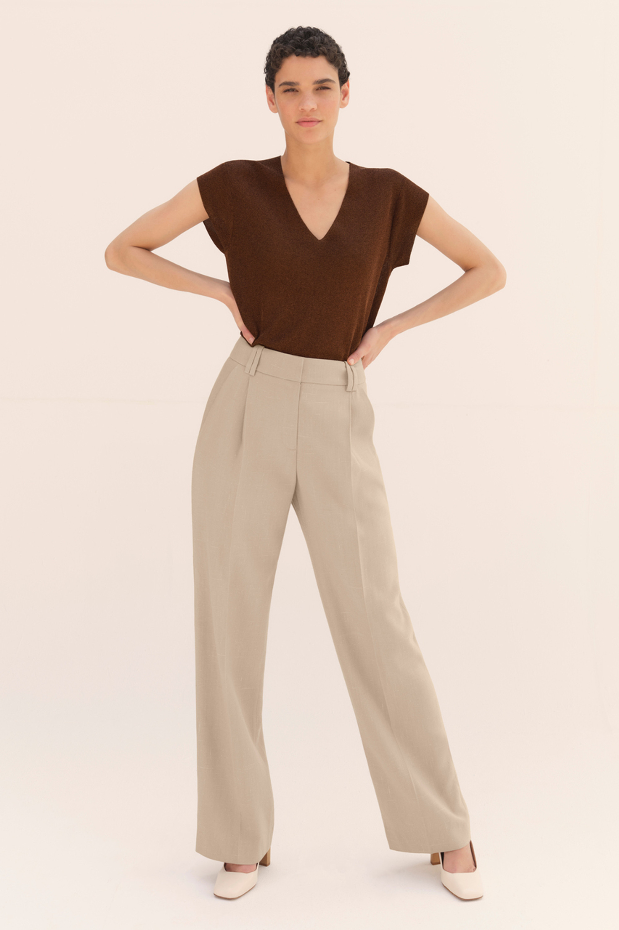 Talia Pleated Straight-Leg Trousers Sand - Welcome to the Fold LTD