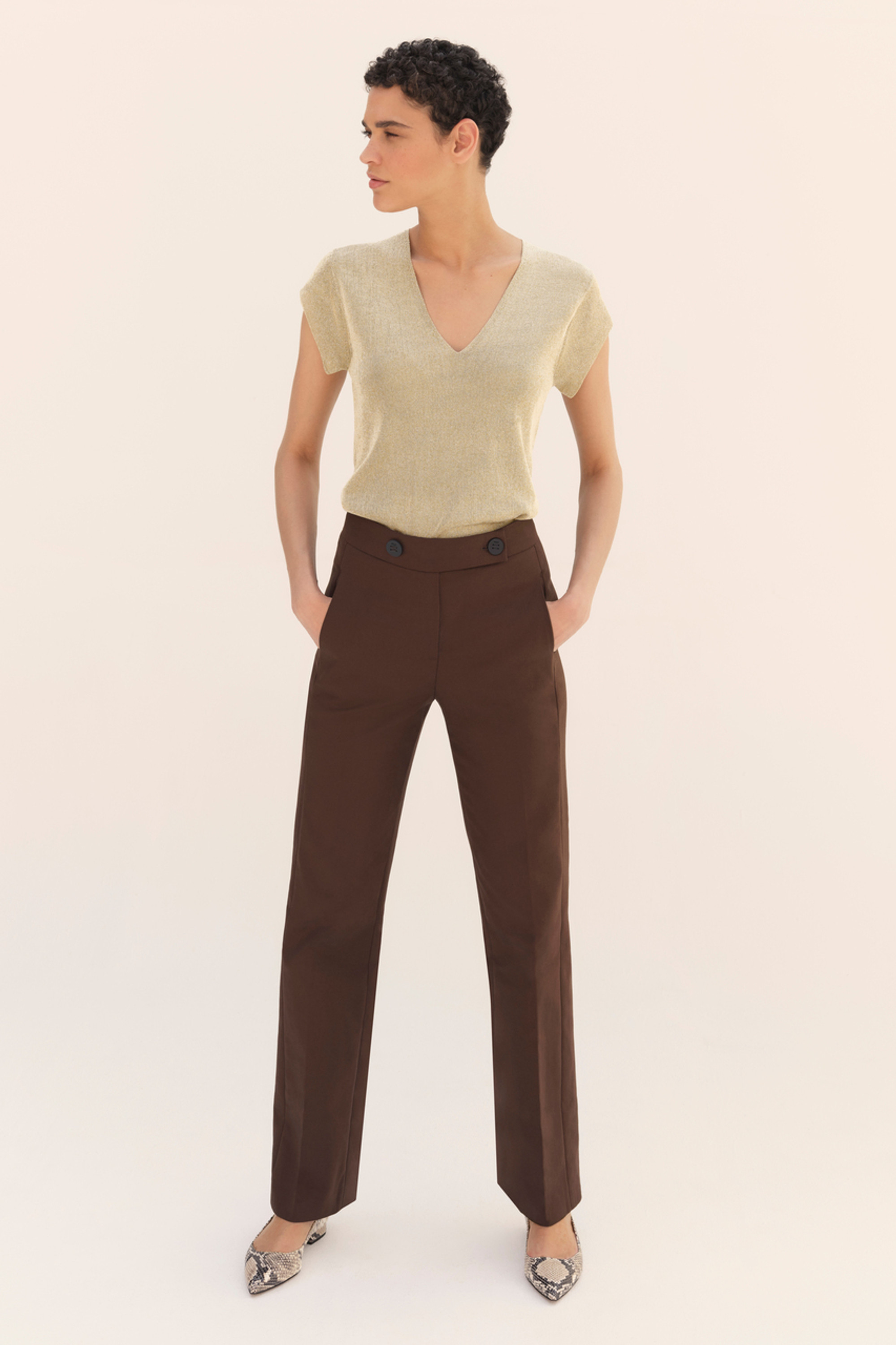 Lynton Straight-Leg Trousers Chocolate Stretch Cotton - Welcome to