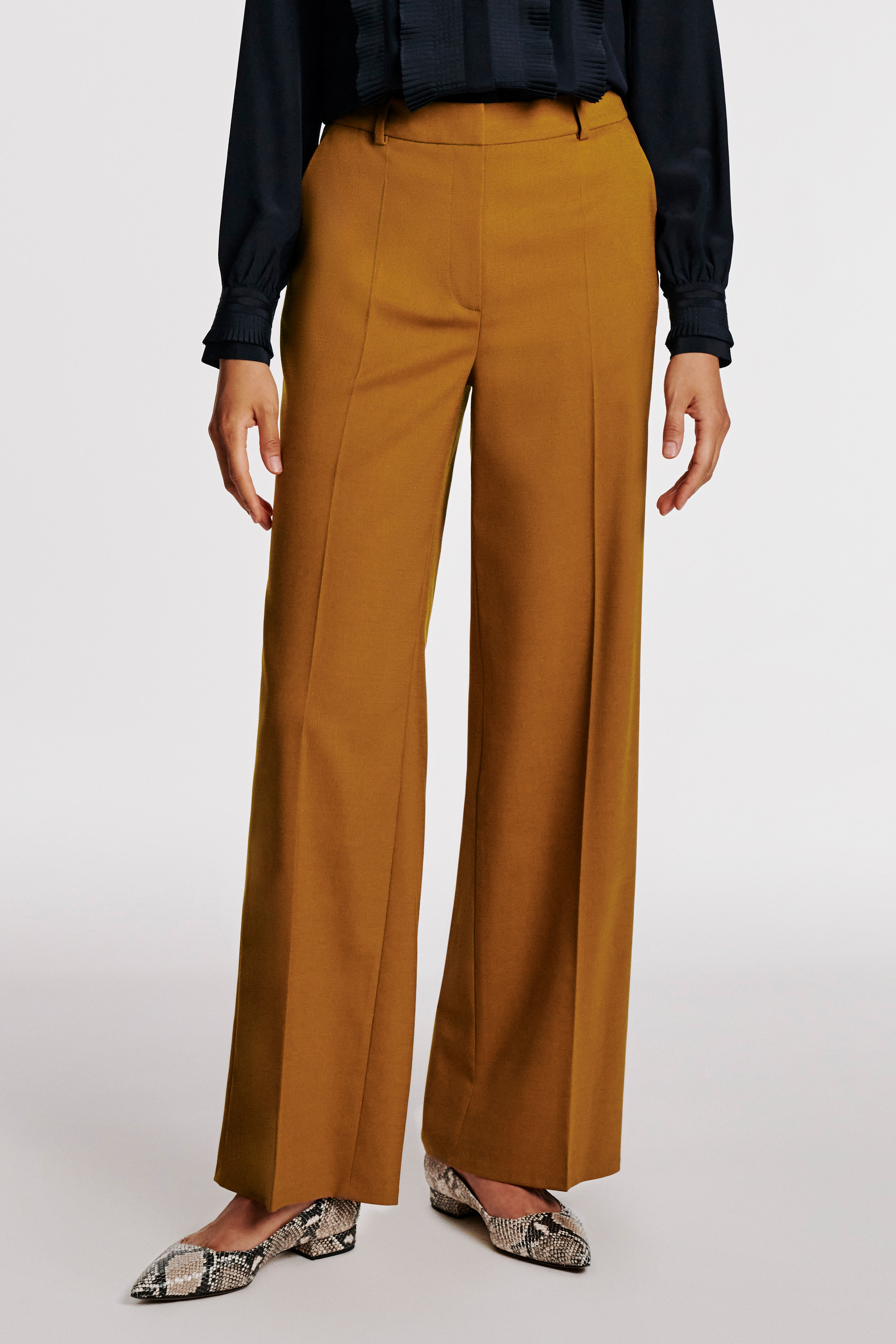 Adelaide Wide-Leg Trousers Mustard Stretch Wool Blend - Welcome to the ...