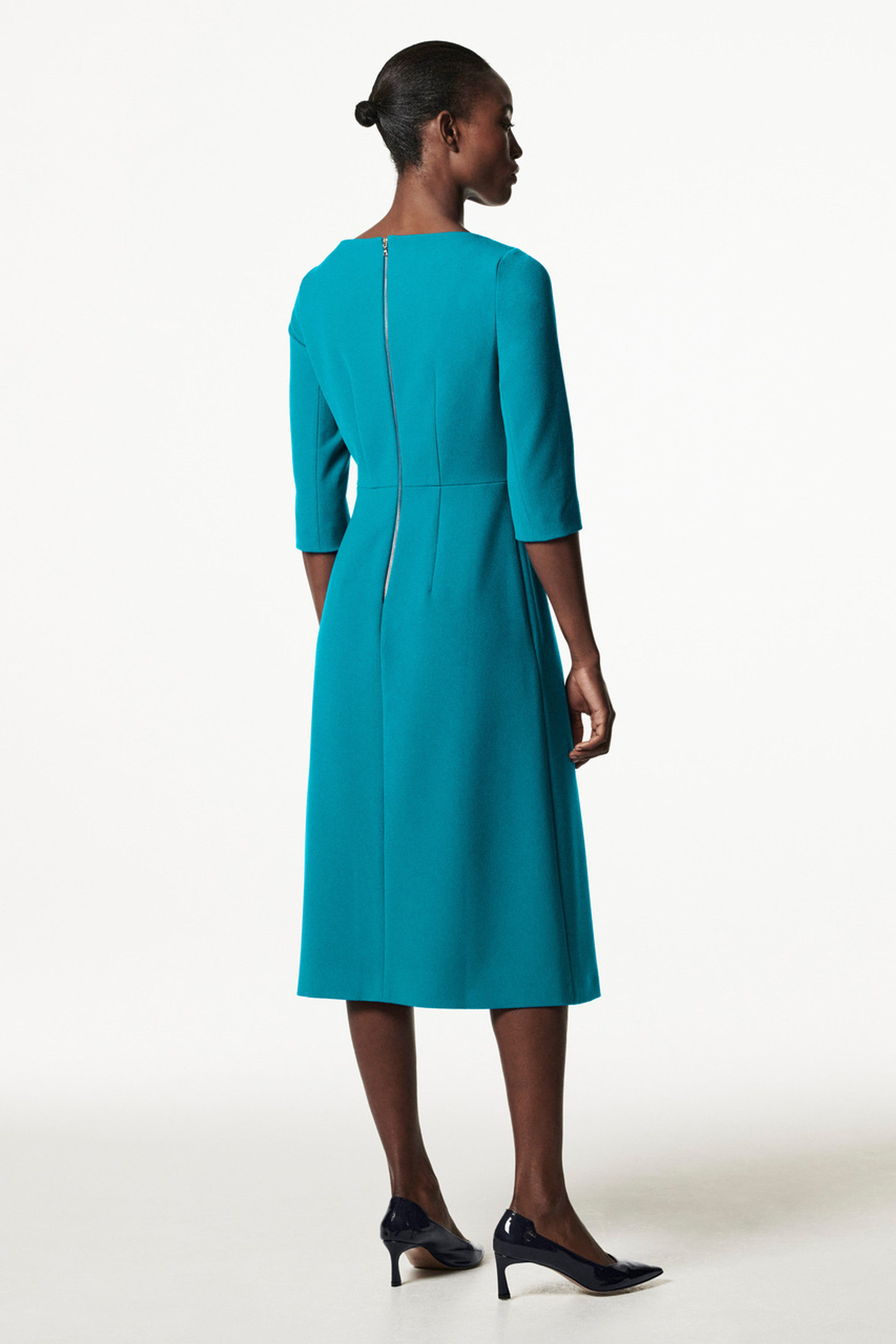 Maida Vale Dress Lagoon Blue Sculpt Stretch Crepe - Welcome to the Fold LTD