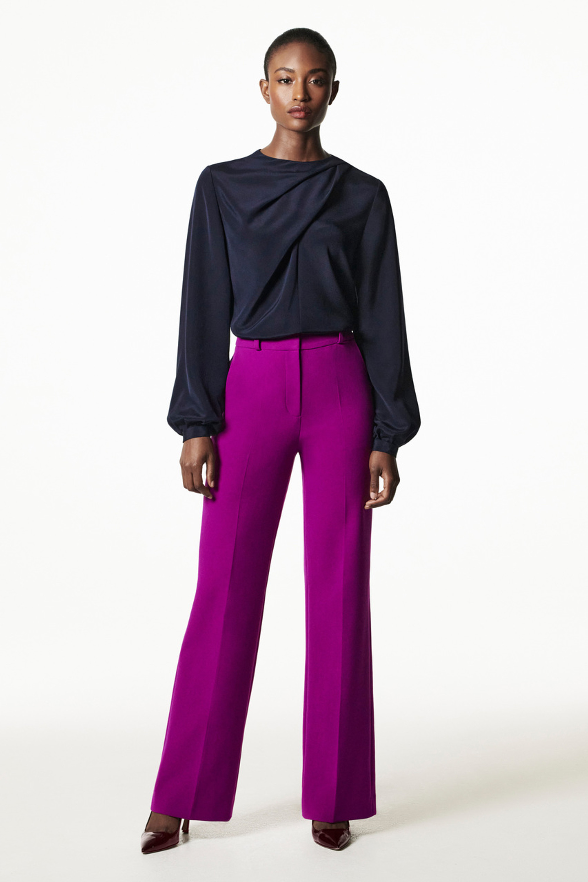 Alzira Straight Flared Trousers Violet Stretch Tailoring - Welcome to ...