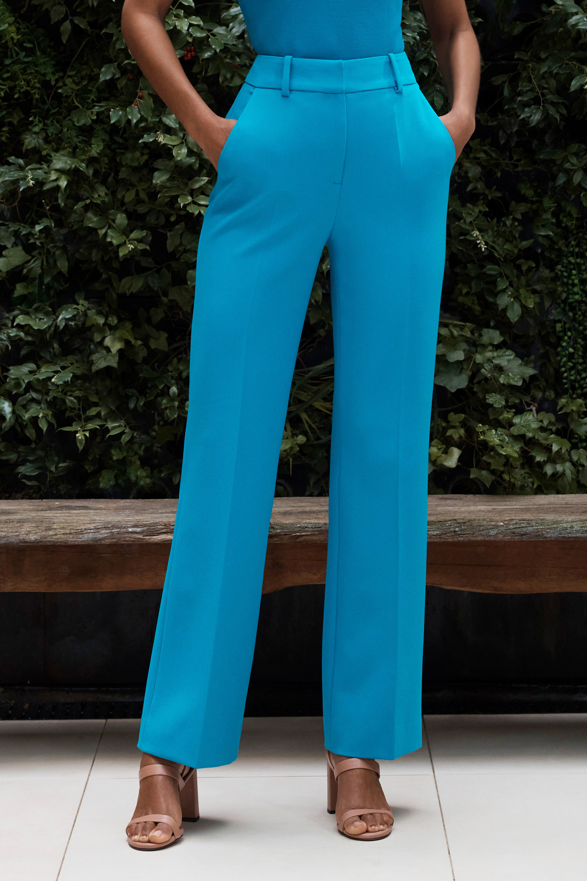 【送料&関税込】TotAme Flared Trousers Alzira Straight Flared Trousers Turquoise Stretch Tailoring