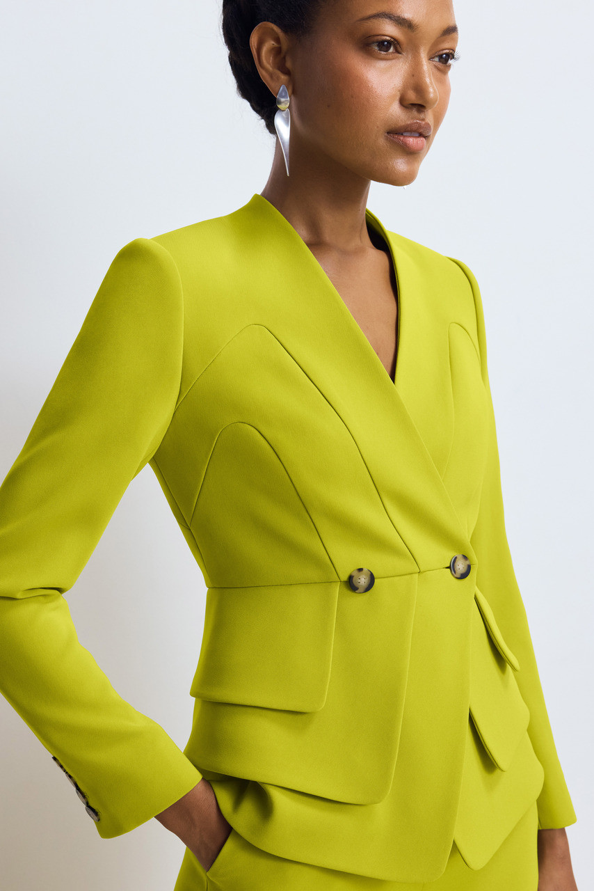 Doppio Crepe Henley Jacket Chartreuse - Welcome to the Fold LTD