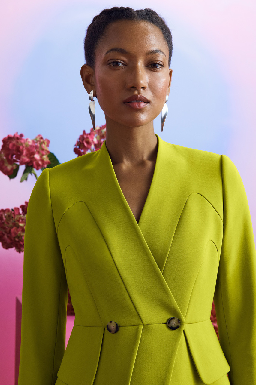 Doppio Crepe Henley Jacket Chartreuse - Welcome to the Fold LTD