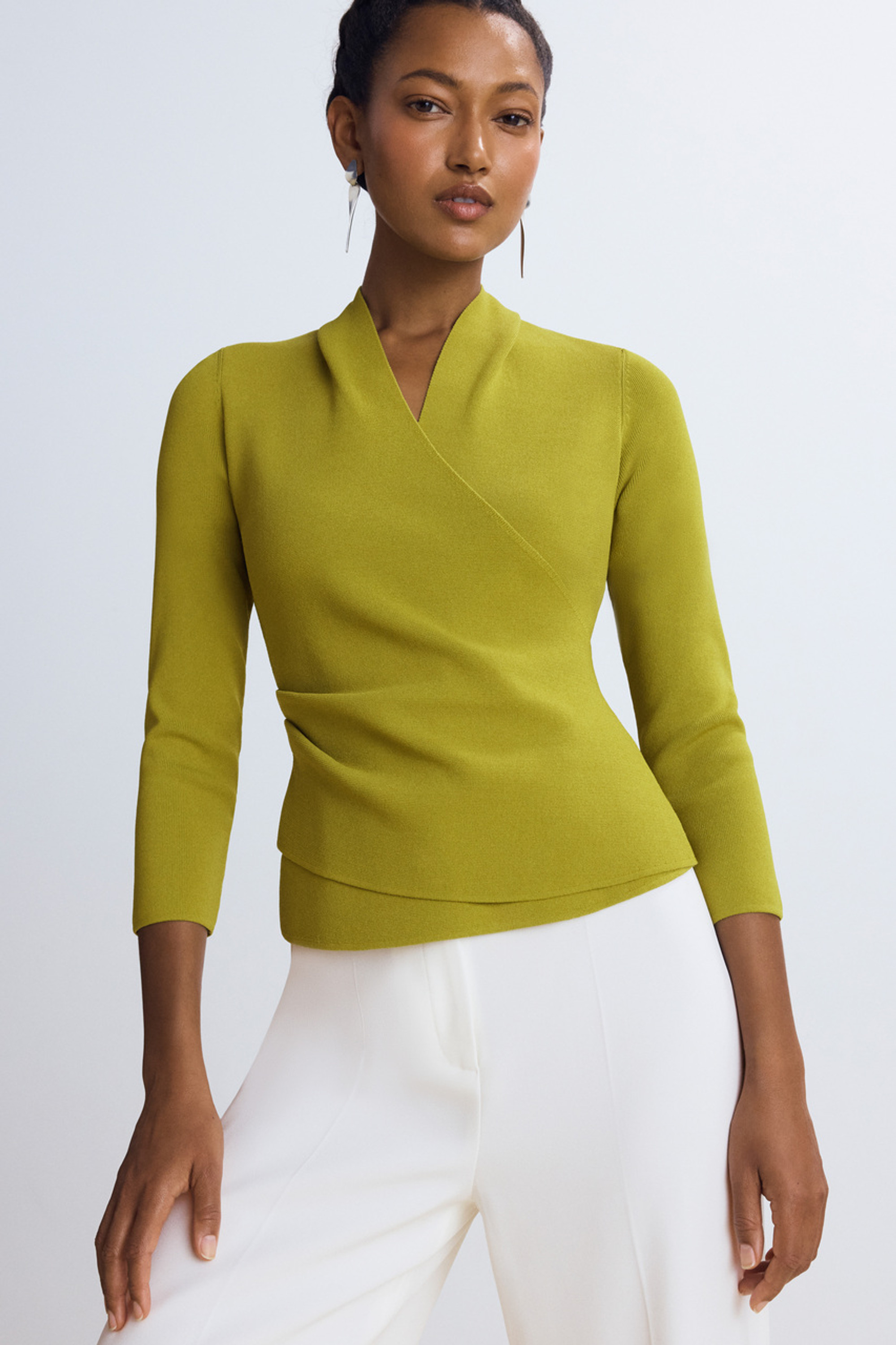 Eldia Sculpt Knit Long Sleeve Top Chartreuse - Welcome to