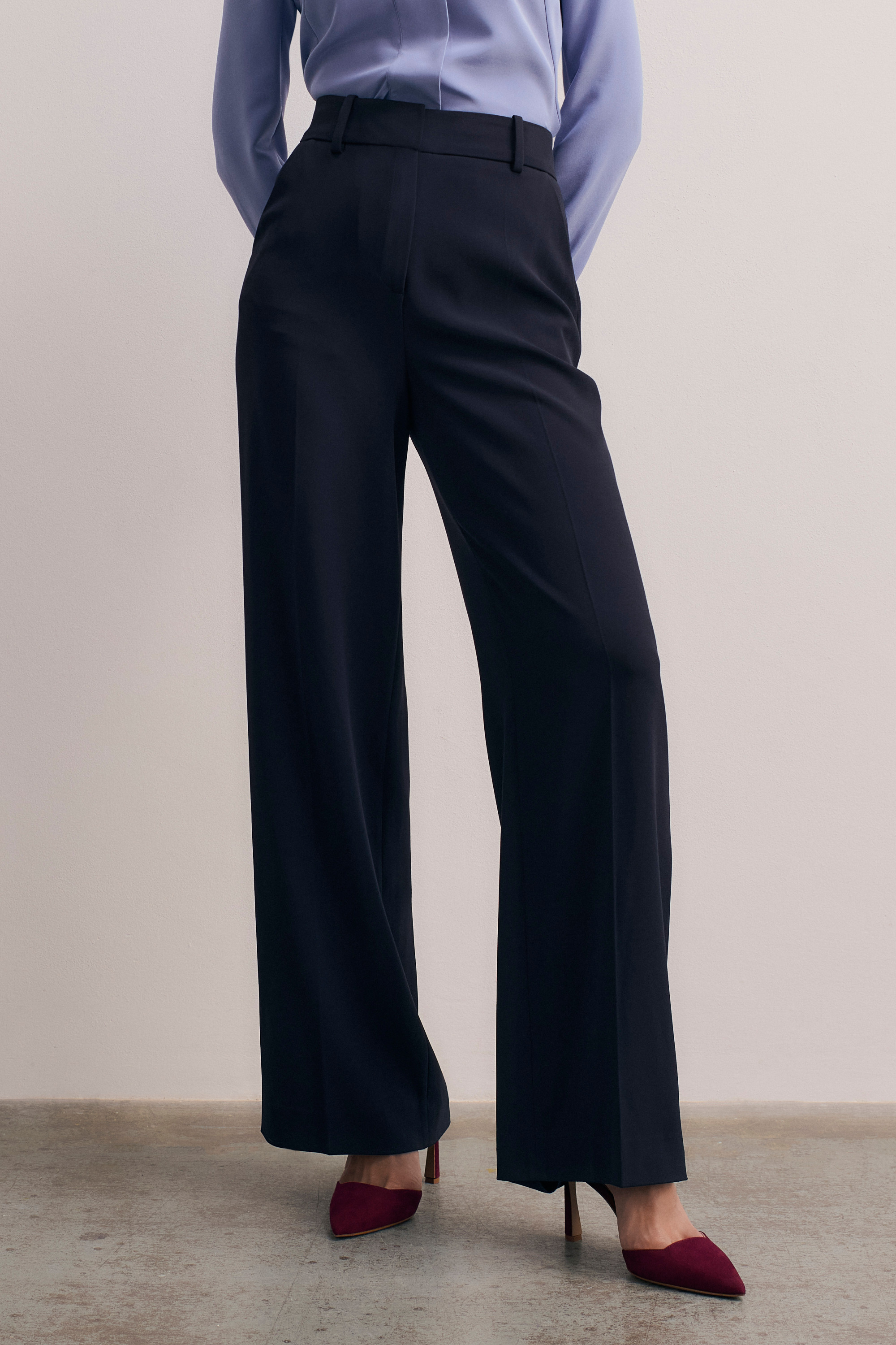 Clever Crepe Wide-Leg Trousers Navy - Welcome to the Fold LTD
