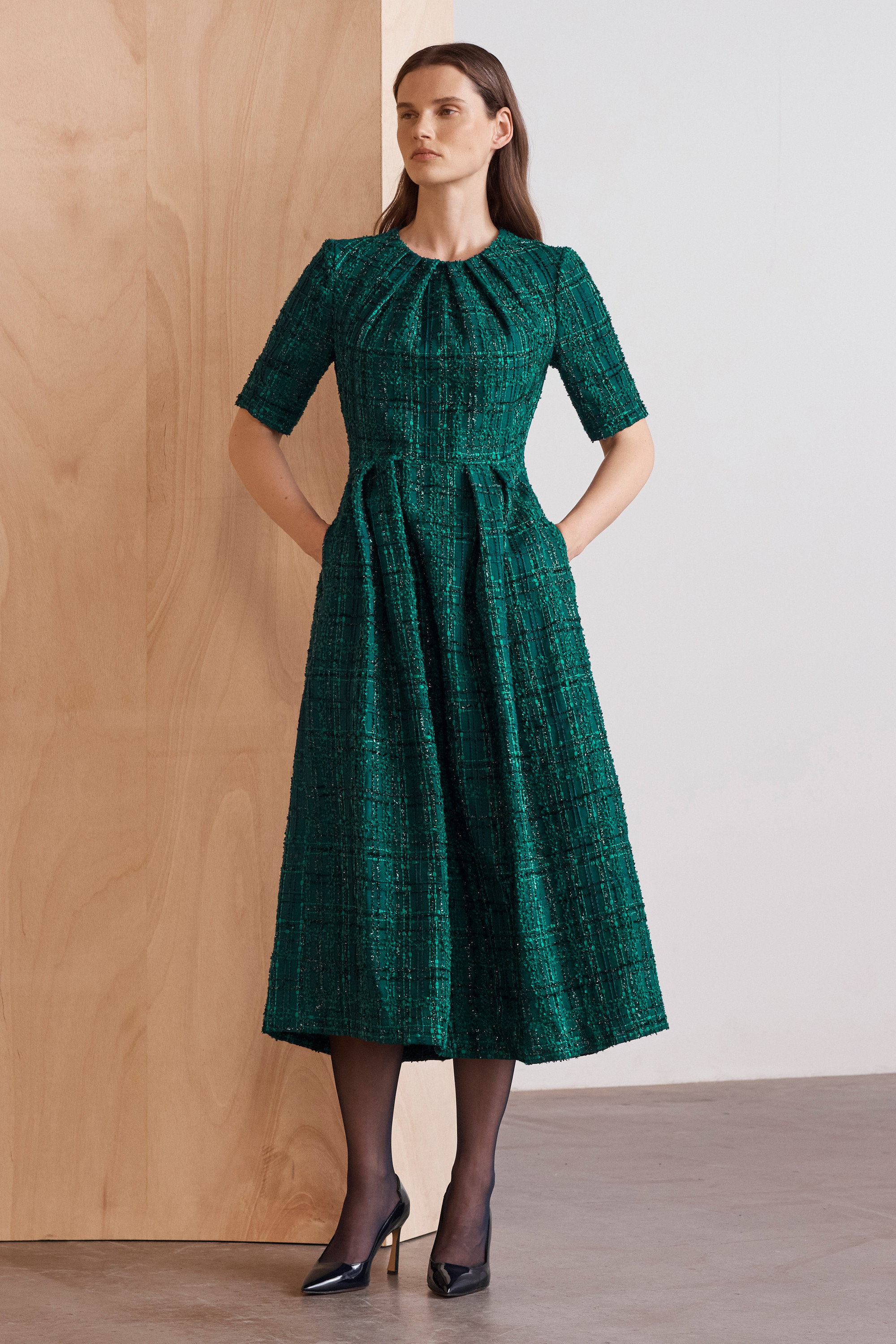 Turo Tweed Dress Dark Green - Welcome to the Fold LTD