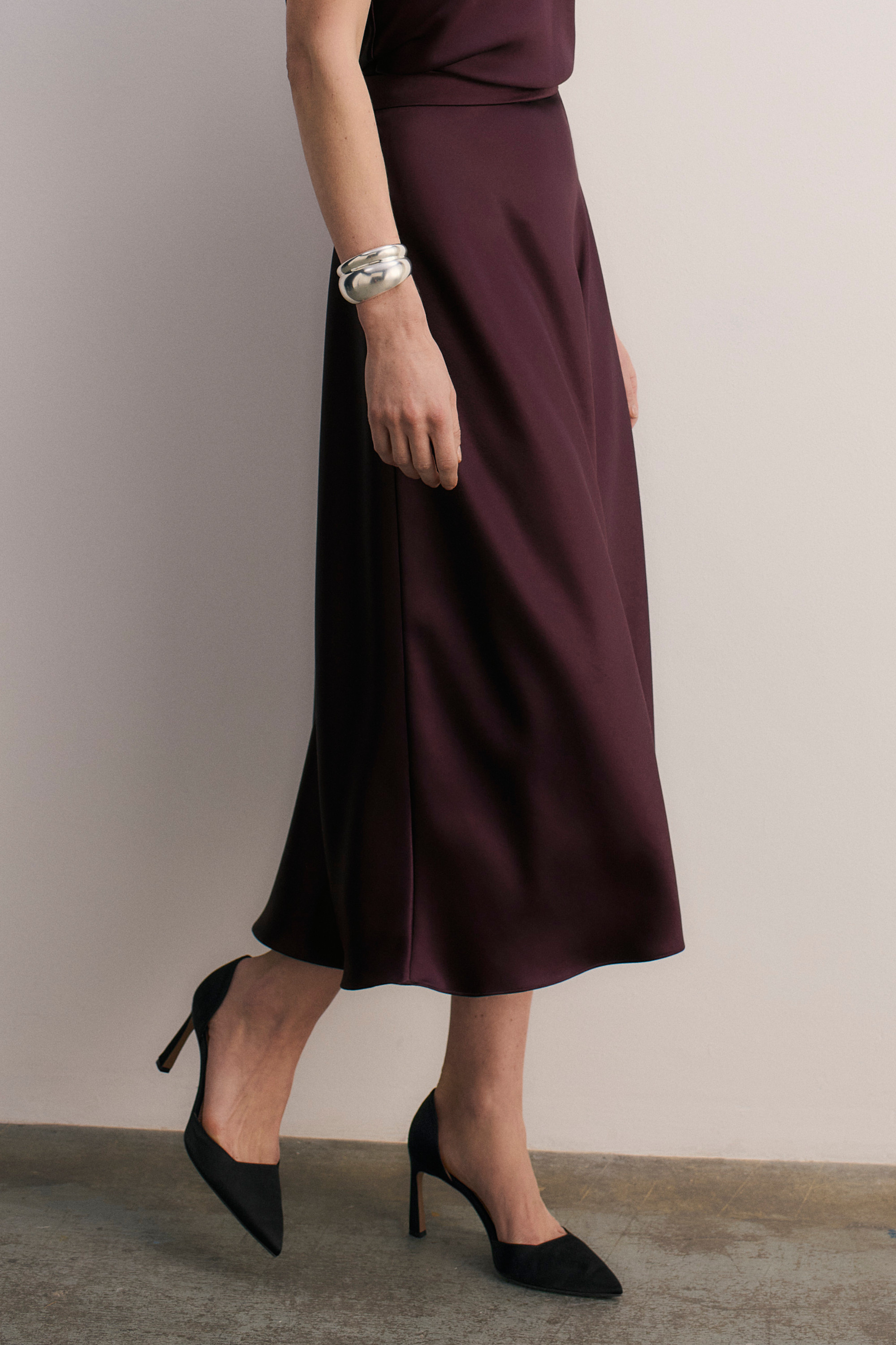 Kelmore Satin Skirt Deep Plum - Welcome to the Fold LTD