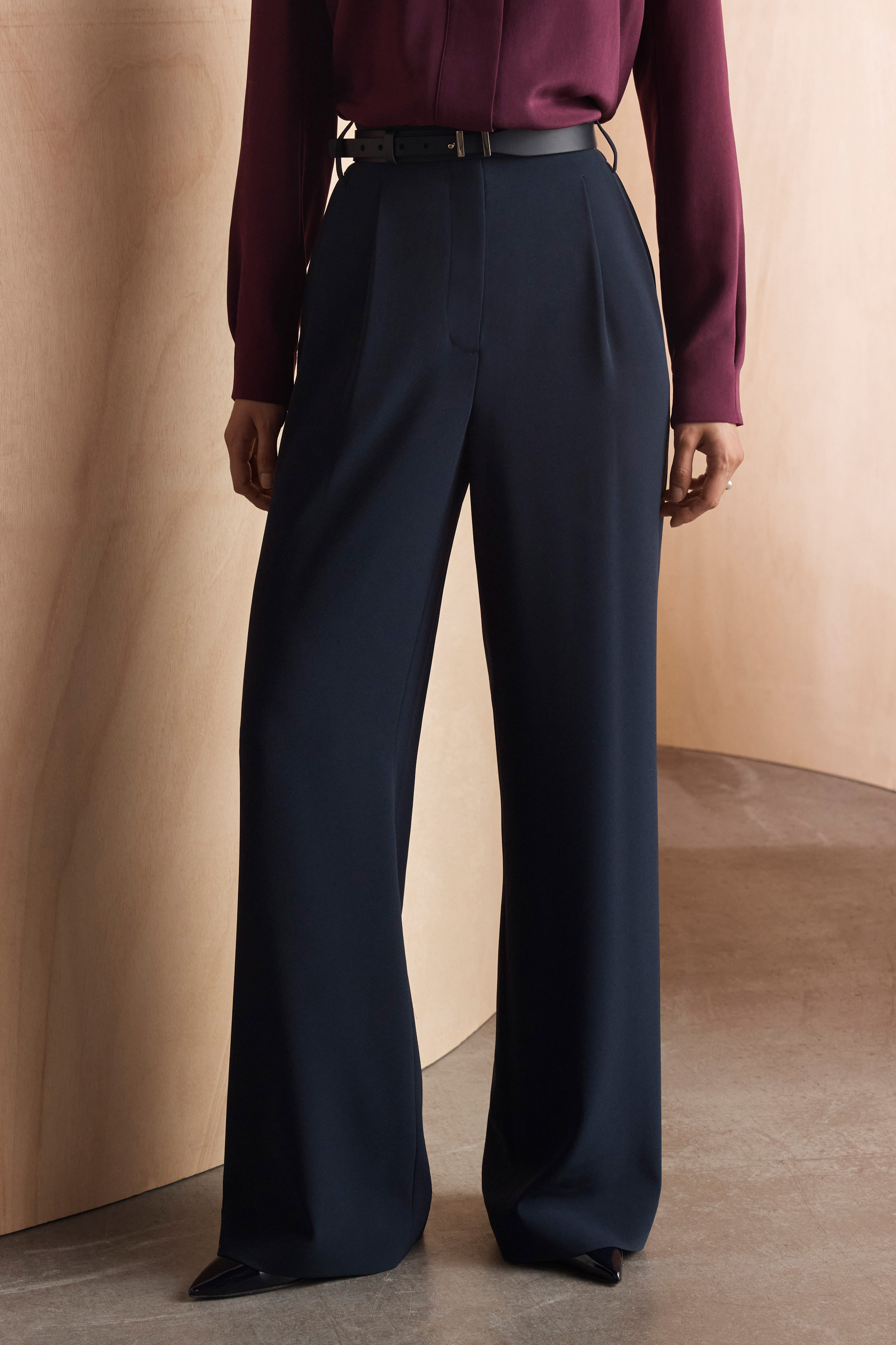 Clever Crepe Rialto Wide-Leg Trousers Navy - Welcome to the Fold LTD