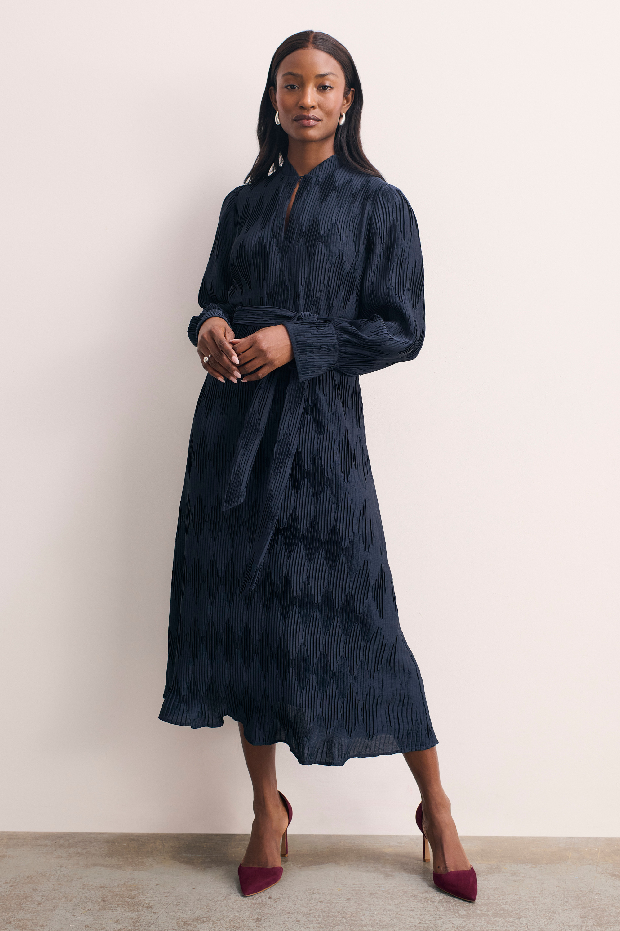 Aurellie Pleat Dress Navy - Welcome to the Fold LTD