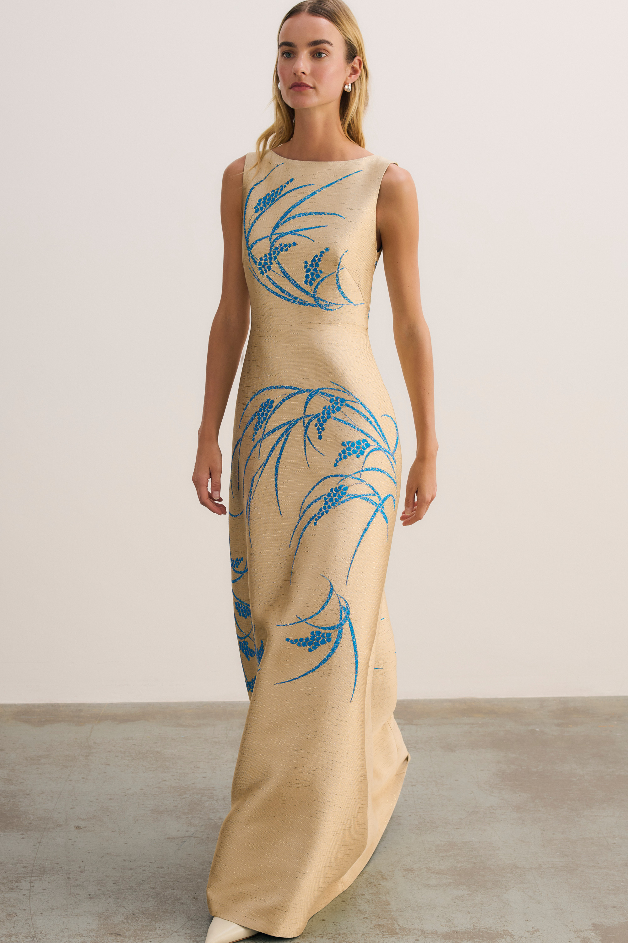 Avila Jacquard Maxi Gown Champagne - Welcome to the Fold LTD