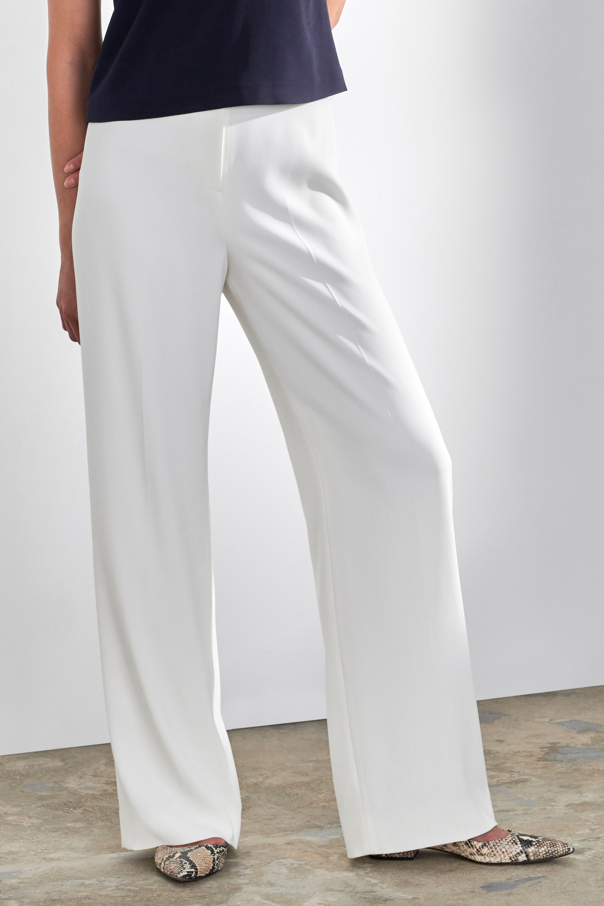 Clever Crepe High-Waisted Elasticated Trousers Ivory - Welcome to the Fold  LTD