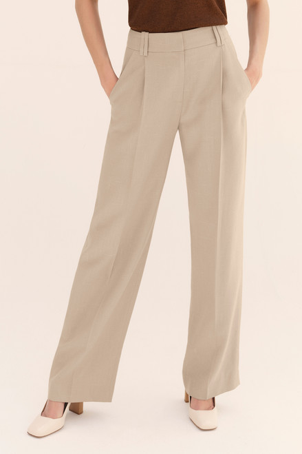 Talia Pleated Straight-Leg Trousers Sand