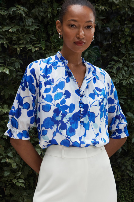 Tierney Blouse Ivory And Blue Silk